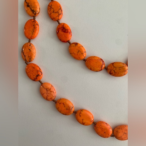 Orange Beaded Extra Long Necklace Weighted / Double Wrap - Picture 3 of 3